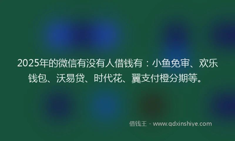 2025年的微信有没有人借钱有：小鱼免审、欢乐钱包、沃易贷、时代花、翼支付橙分期等。
