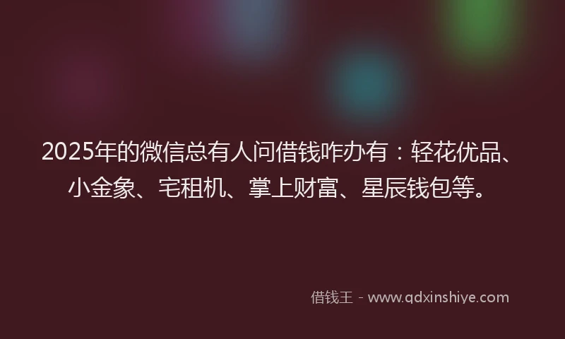2025年的微信总有人问借钱咋办有：轻花优品、小金象、宅租机、掌上财富、星辰钱包等。