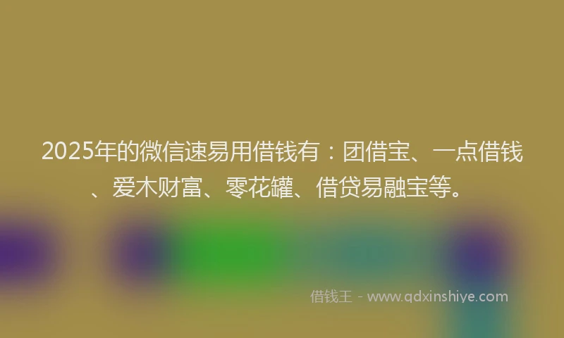 2025年的微信速易用借钱有：团借宝、一点借钱、爱木财富、零花罐、借贷易融宝等。