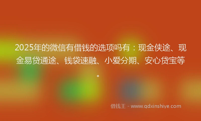 2025年的微信有借钱的选项吗有：现金侠途、现金易贷通途、钱袋速融、小爱分期、安心贷宝等。