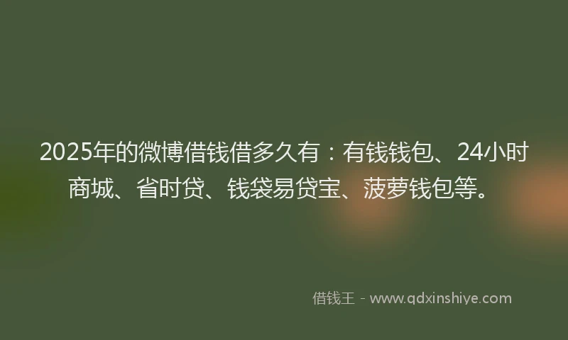 2025年的微博借钱借多久有：有钱钱包、24小时商城、省时贷、钱袋易贷宝、菠萝钱包等。