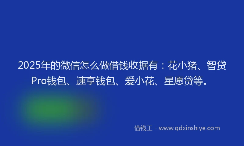 2025年的微信怎么做借钱收据有：花小猪、智贷Pro钱包、速享钱包、爱小花、星愿贷等。