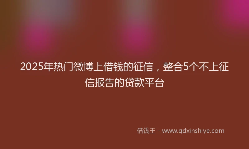 2025年热门微博上借钱的征信，整合5个不上征信报告的贷款平台