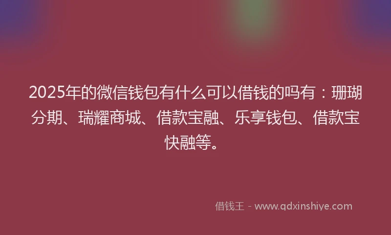 2025年的微信钱包有什么可以借钱的吗有:珊瑚分期、瑞耀商城、借款宝融、乐享钱包、借款宝快融等。