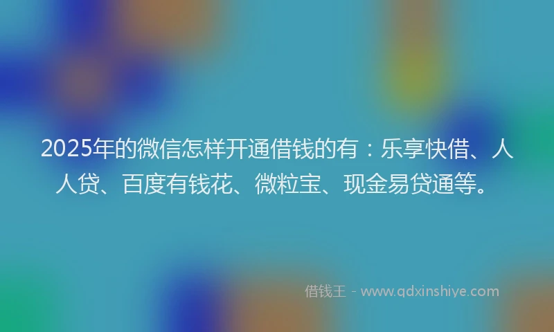 2025年的微信怎样开通借钱的有：乐享快借、人人贷、百度有钱花、微粒宝、现金易贷通等。