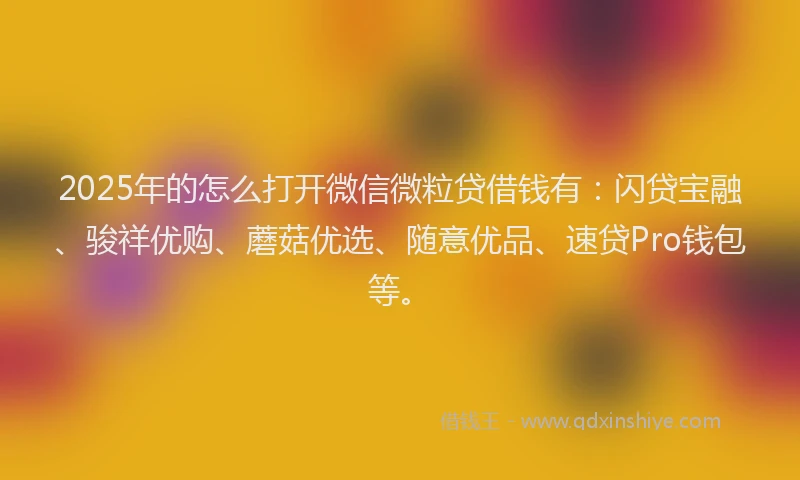 2025年的怎么打开微信微粒贷借钱有：闪贷宝融、骏祥优购、蘑菇优选、随意优品、速贷Pro钱包等。