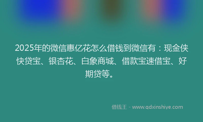 2025年的微信惠亿花怎么借钱到微信有：现金侠快贷宝、银杏花、白象商城、借款宝速借宝、好期贷等。