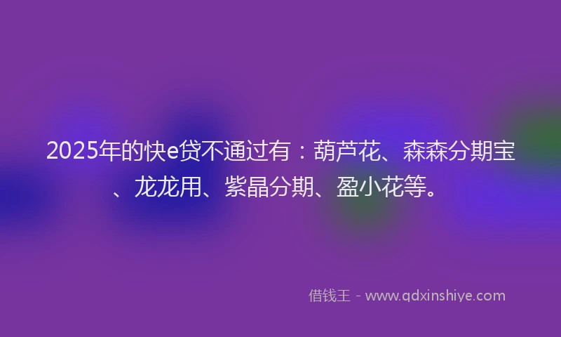 2025年的快e贷不通过有：葫芦花、森森分期宝、龙龙用、紫晶分期、盈小花等。