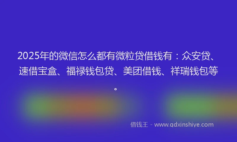 2025年的微信怎么都有微粒贷借钱有：众安贷、速借宝盒、福禄钱包贷、美团借钱、祥瑞钱包等。