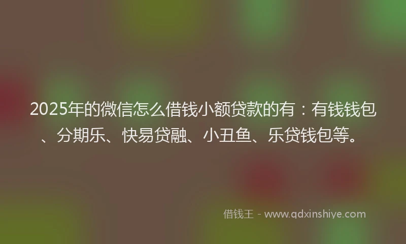 2025年的微信怎么借钱小额贷款的有：有钱钱包、分期乐、快易贷融、小丑鱼、乐贷钱包等。