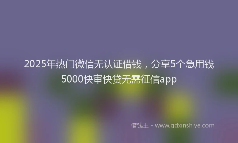 2025年热门微信无认证借钱，分享5个急用钱5000快审快贷无需征信app