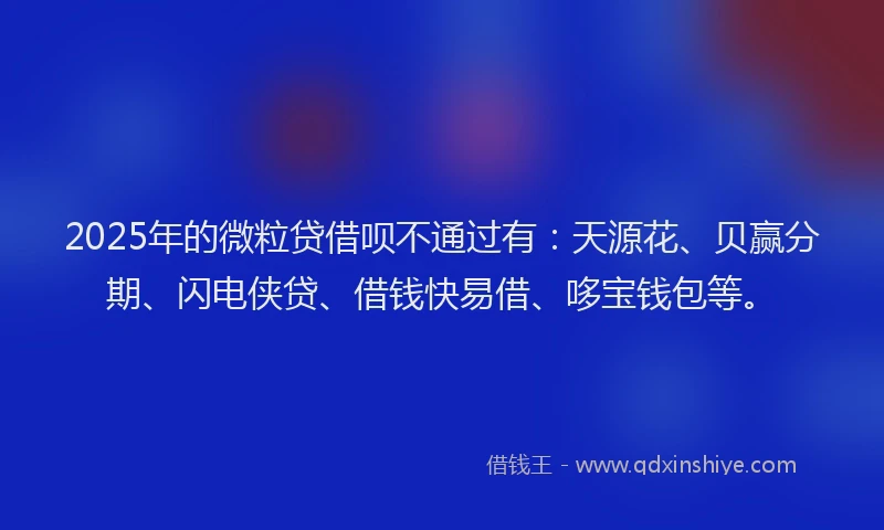 2025年的微粒贷借呗不通过有：天源花、贝赢分期、闪电侠贷、借钱快易借、哆宝钱包等。