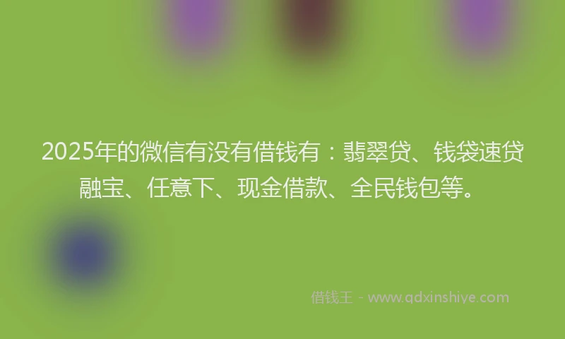 2025年的微信有没有借钱有：翡翠贷、钱袋速贷融宝、任意下、现金借款、全民钱包等。