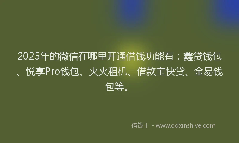 2025年的微信在哪里开通借钱功能有：鑫贷钱包、悦享Pro钱包、火火租机、借款宝快贷、金易钱包等。