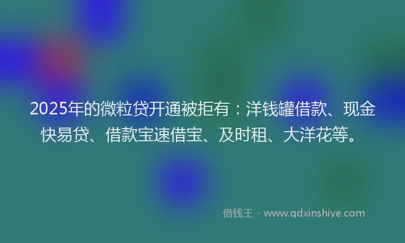 2025年的微粒贷开通被拒有：洋钱罐借款、现金快易贷、借款宝速借宝、及时租、大洋花等。