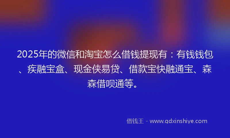 2025年的微信和淘宝怎么借钱提现有：有钱钱包、疾融宝盒、现金侠易贷、借款宝快融通宝、森森借呗通等。