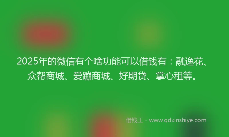 2025年的微信有个啥功能可以借钱有：融逸花、众帮商城、爱蹦商城、好期贷、掌心租等。