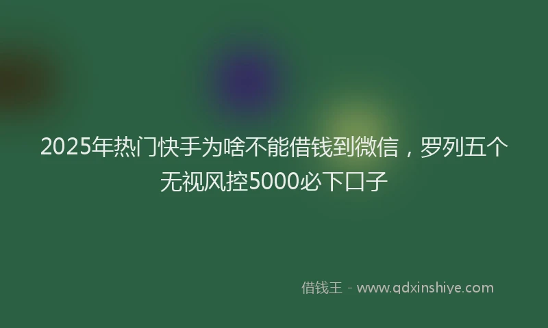 2025年热门快手为啥不能借钱到微信，罗列五个无视风控5000必下口子