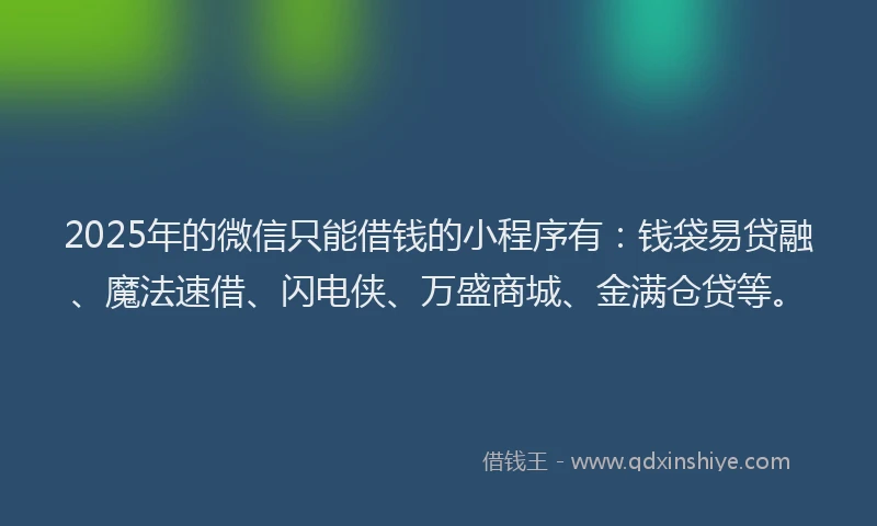 2025年的微信只能借钱的小程序有：钱袋易贷融、魔法速借、闪电侠、万盛商城、金满仓贷等。