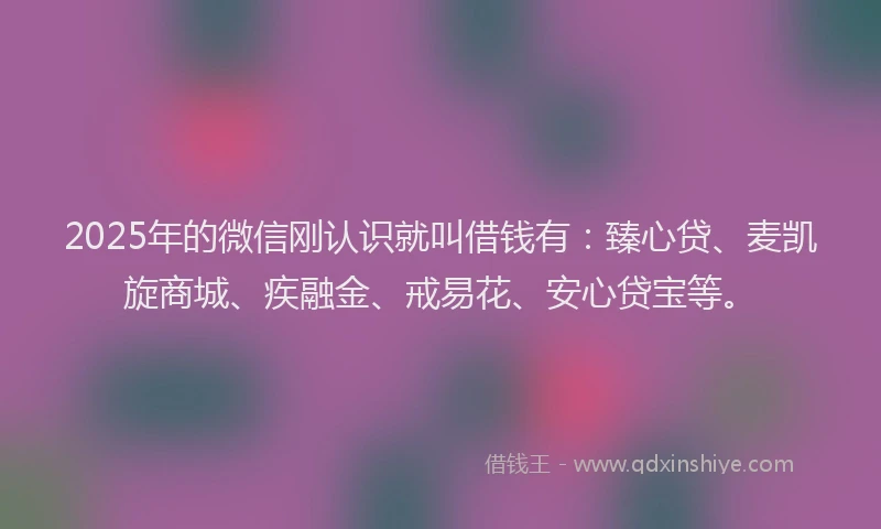 2025年的微信刚认识就叫借钱有：臻心贷、麦凯旋商城、疾融金、戒易花、安心贷宝等。