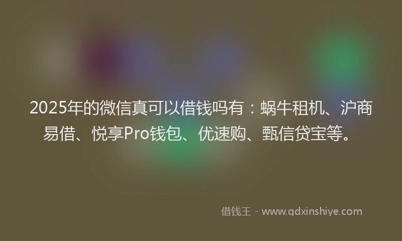 2025年的微信真可以借钱吗有:蜗牛租机、沪商易借、悦享Pro钱包、优速购、甄信贷宝等。