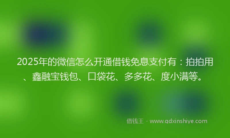 2025年的微信怎么开通借钱免息支付有：拍拍用、鑫融宝钱包、口袋花、多多花、度小满等。