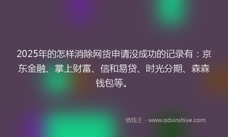 2025年的怎样消除网货申请没成功的记录有：京东金融、掌上财富、信和易贷、时光分期、森森钱包等。