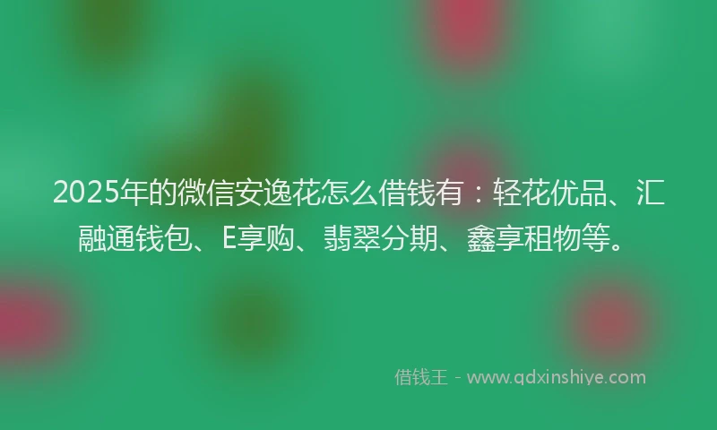 2025年的微信安逸花怎么借钱有：轻花优品、汇融通钱包、E享购、翡翠分期、鑫享租物等。