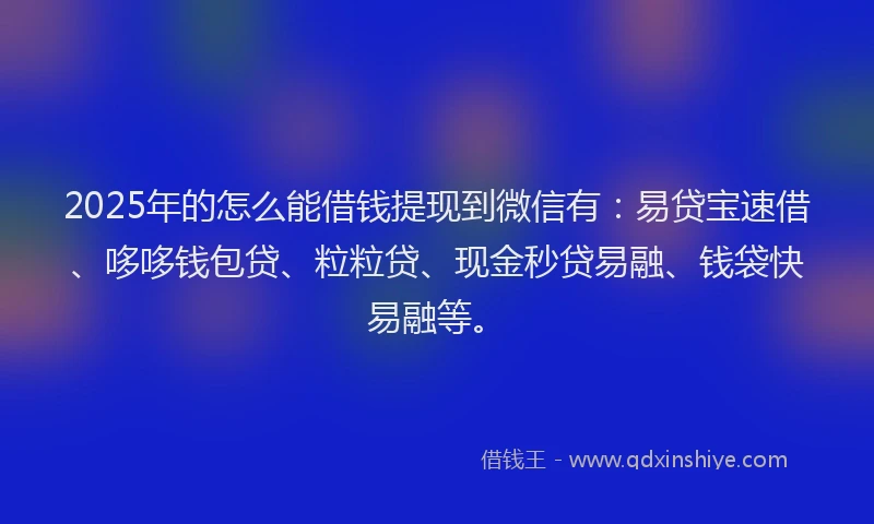 2025年的怎么能借钱提现到微信有：易贷宝速借、哆哆钱包贷、粒粒贷、现金秒贷易融、钱袋快易融等。