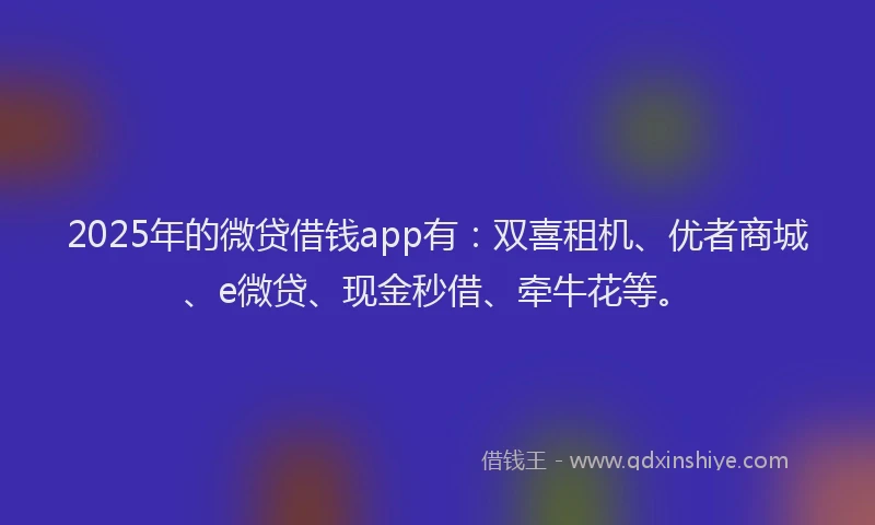 2025年的微贷借钱app有：双喜租机、优者商城、e微贷、现金秒借、牵牛花等。
