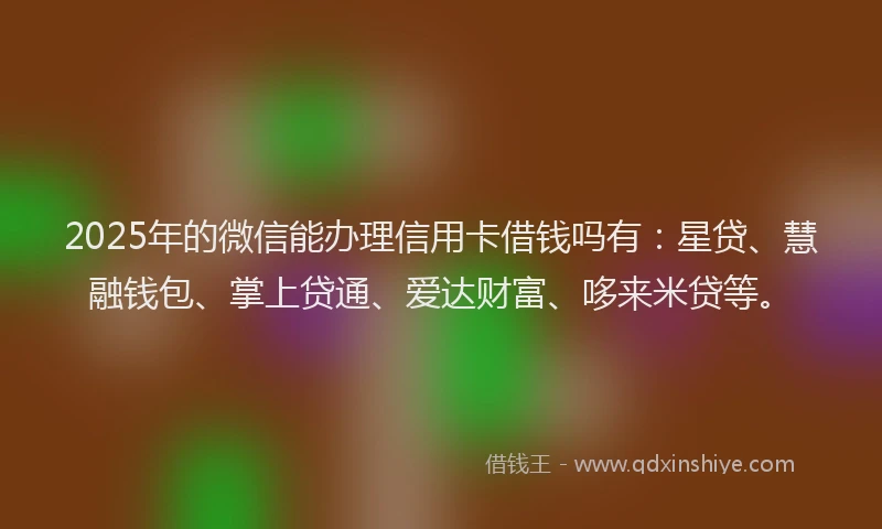 2025年的微信能办理信用卡借钱吗有：星贷、慧融钱包、掌上贷通、爱达财富、哆来米贷等。
