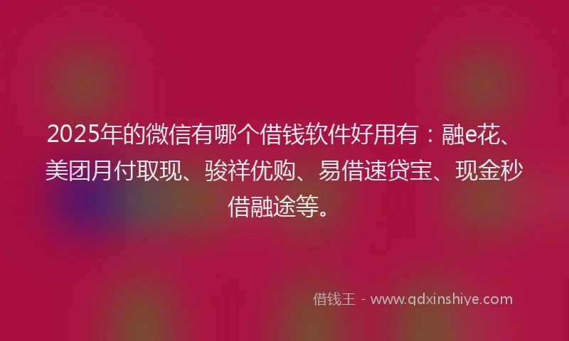 2025年的微信有哪个借钱软件好用有：融e花、美团月付取现、骏祥优购、易借速贷宝、现金秒借融途等。