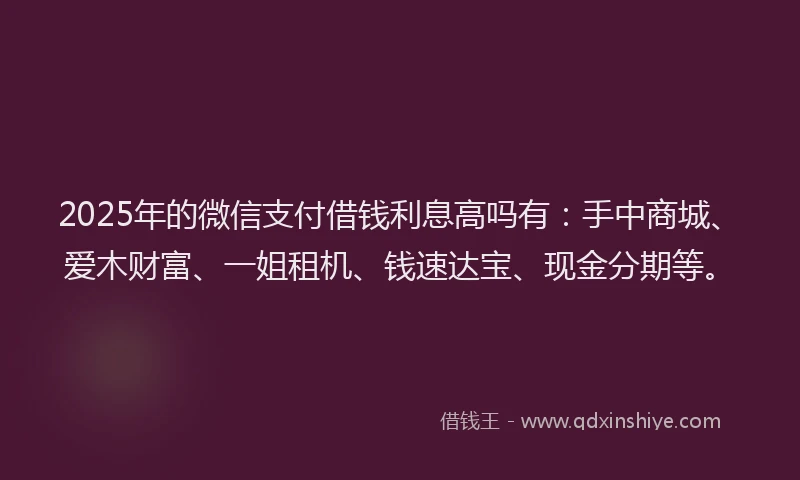 2025年的微信支付借钱利息高吗有：手中商城、爱木财富、一姐租机、钱速达宝、现金分期等。