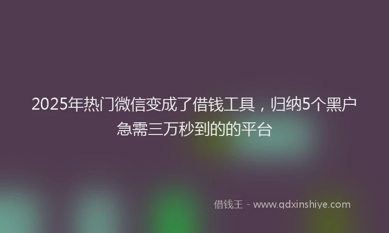 2025年热门微信变成了借钱工具，归纳5个黑户急需三万秒到的的平台