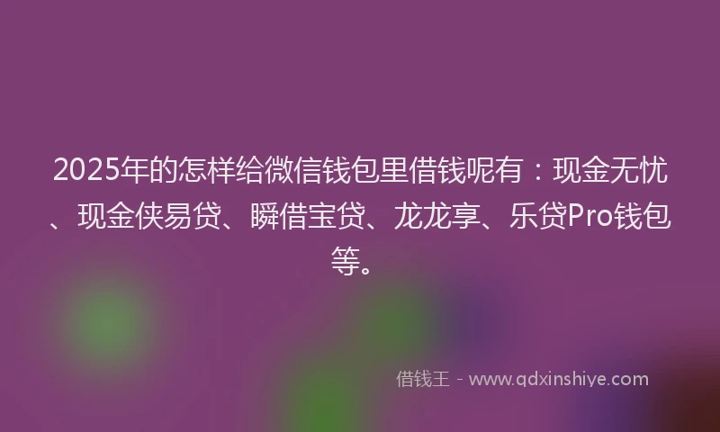 2025年的怎样给微信钱包里借钱呢有：现金无忧、现金侠易贷、瞬借宝贷、龙龙享、乐贷Pro钱包等。