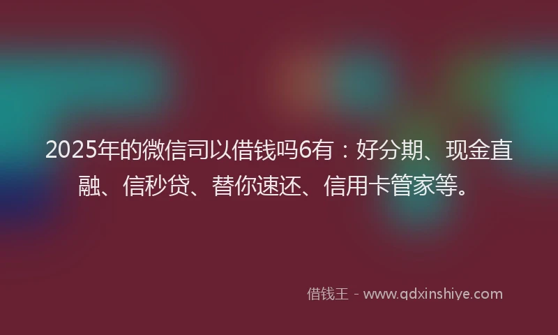 2025年的微信司以借钱吗6有：好分期、现金直融、信秒贷、替你速还、信用卡管家等。