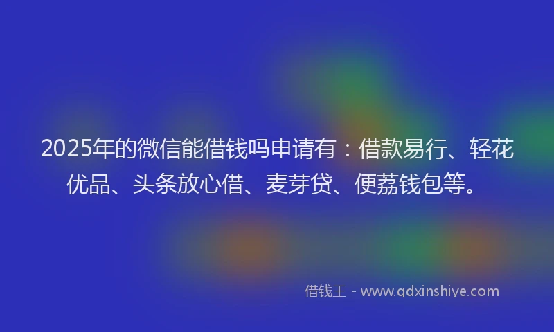 2025年的微信能借钱吗申请有：借款易行、轻花优品、头条放心借、麦芽贷、便荔钱包等。