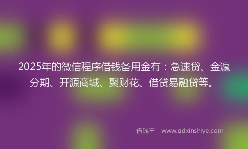 2025年的微信程序借钱备用金有：急速贷、金瀛分期、开源商城、聚财花、借贷易融贷等。