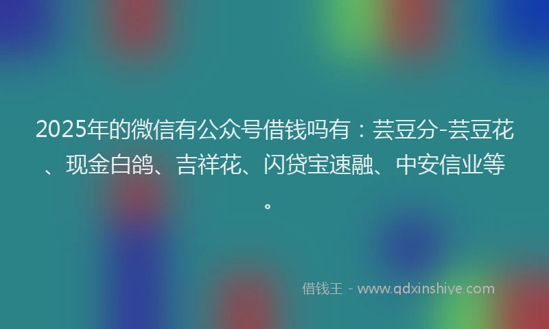 2025年的微信有公众号借钱吗有：芸豆分-芸豆花、现金白鸽、吉祥花、闪贷宝速融、中安信业等。