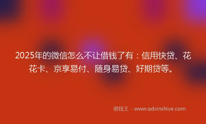 2025年的微信怎么不让借钱了有：信用快贷、花花卡、京享易付、随身易贷、好期贷等。