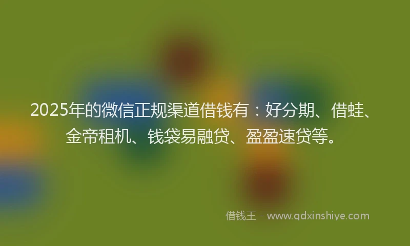 2025年的微信正规渠道借钱有：好分期、借蛙、金帝租机、钱袋易融贷、盈盈速贷等。