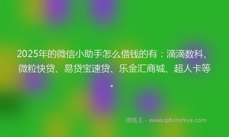 2025年的微信小助手怎么借钱的有：滴滴数科、微粒快贷、易贷宝速贷、乐金汇商城、超人卡等。