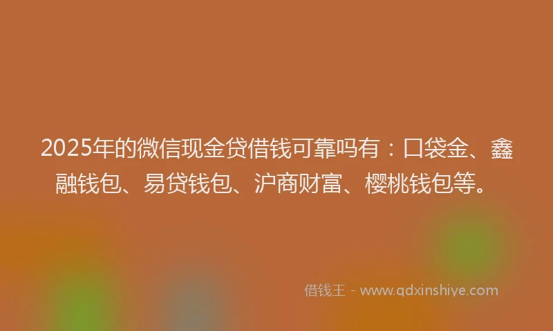 2025年的微信现金贷借钱可靠吗有：口袋金、鑫融钱包、易贷钱包、沪商财富、樱桃钱包等。