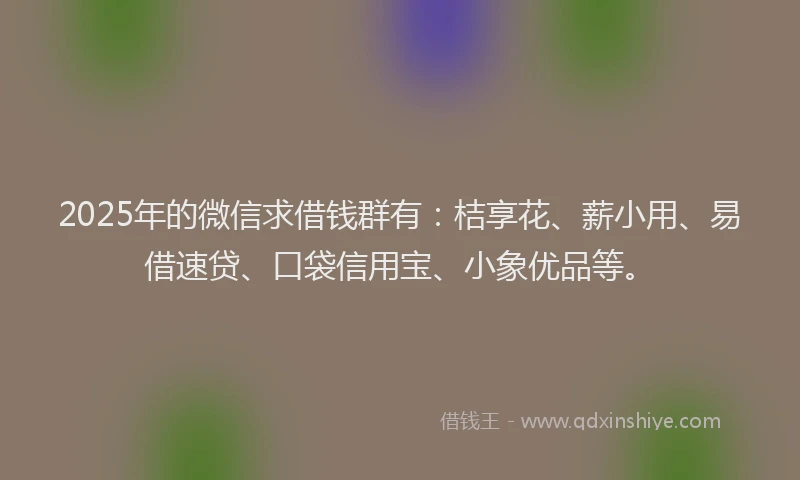 2025年的微信求借钱群有：桔享花、薪小用、易借速贷、口袋信用宝、小象优品等。