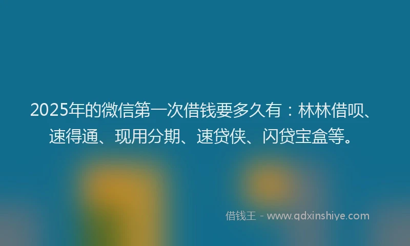 2025年的微信第一次借钱要多久有:林林借呗、速得通、现用分期、速贷侠、闪贷宝盒等。