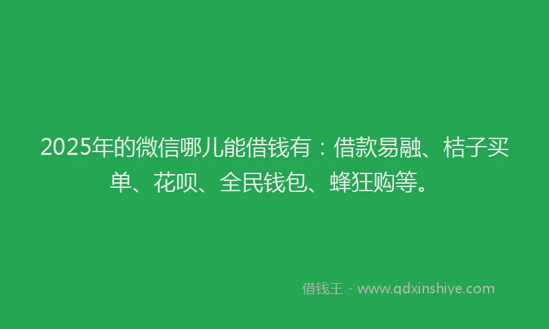 2025年的微信哪儿能借钱有：借款易融、桔子买单、花呗、全民钱包、蜂狂购等。