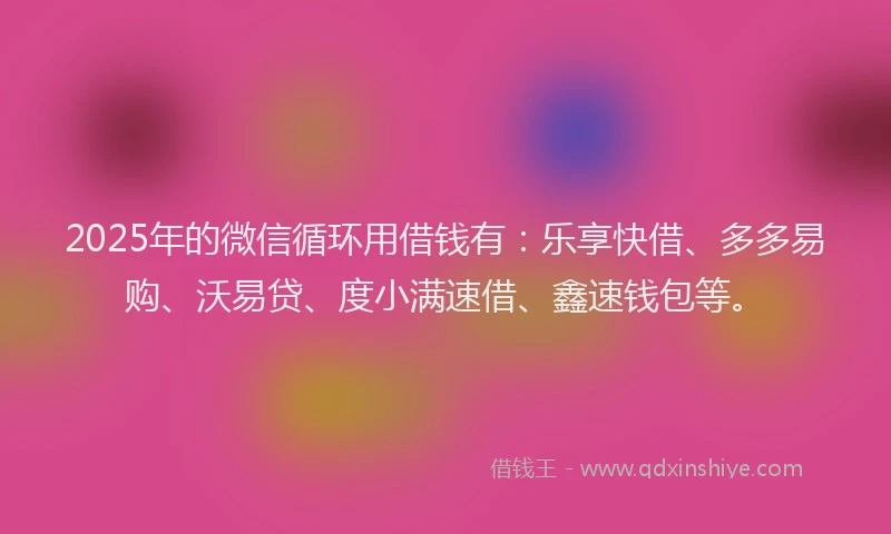 2025年的微信循环用借钱有：乐享快借、多多易购、沃易贷、度小满速借、鑫速钱包等。