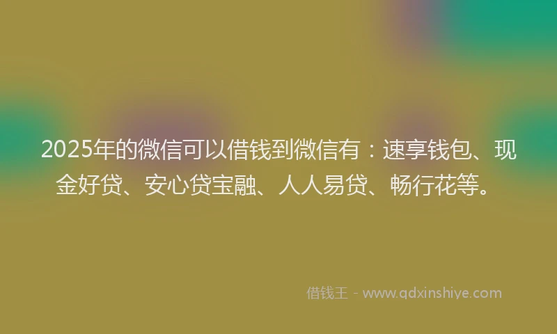 2025年的微信可以借钱到微信有：速享钱包、现金好贷、安心贷宝融、人人易贷、畅行花等。