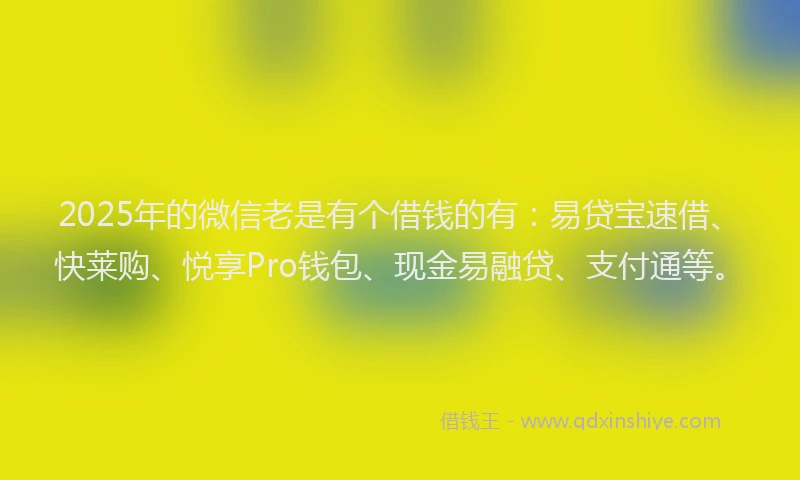 2025年的微信老是有个借钱的有：易贷宝速借、快莱购、悦享Pro钱包、现金易融贷、支付通等。