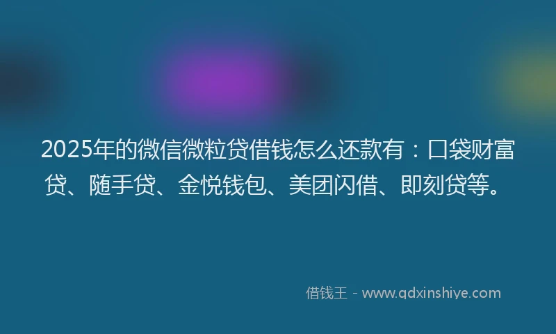 2025年的微信微粒贷借钱怎么还款有：口袋财富贷、随手贷、金悦钱包、美团闪借、即刻贷等。